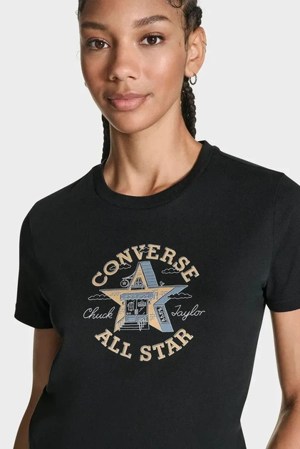 Жіноча чорна футболка CHUCK PATCH Converse XS CVW5T241 - Фото 6 Жіноча чорна футболка CHUCK PATCH Converse XS CVW5T241 - изображение 6