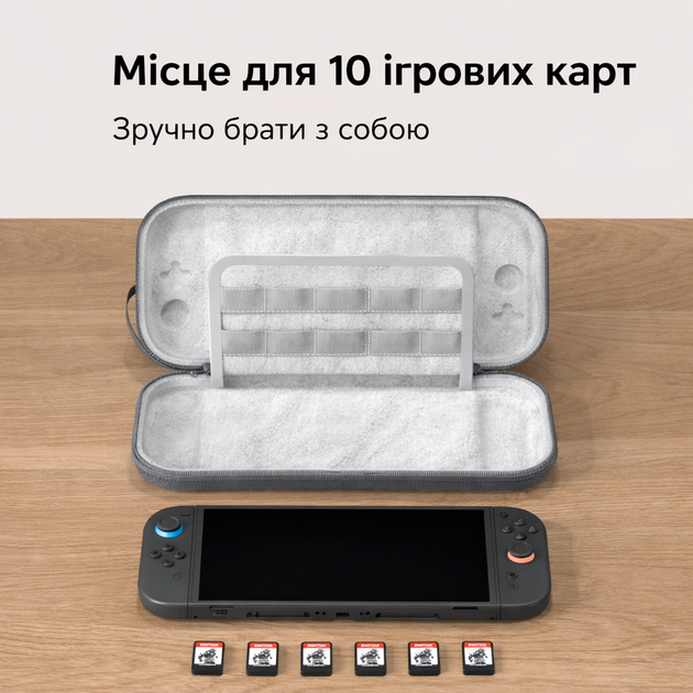 Hagibis чехол для Nintendo Switch 2 с 10 картриджами, жесткая оболочка EVA, защита от ударов, портативный Серый - Фото 2 Hagibis чехол для Nintendo Switch 2 с 10 картриджами, жесткая оболочка EVA, защита от ударов, портативный Серый - изображение 2