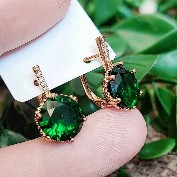 Серьги Xuping Jewelry длина 1.9см ширина 1см медицинское золото позолота 18К цирконий с1329 - изображение 2