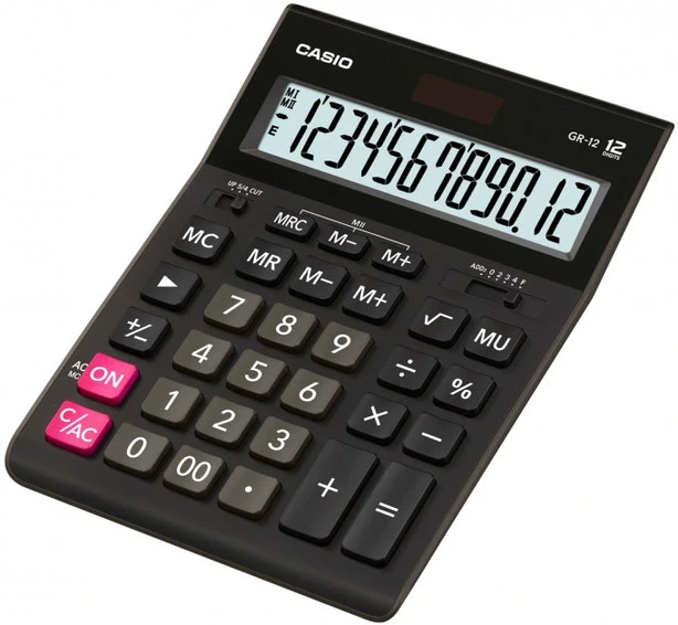 Калькулятор настільний 12-розрядний Casio GR-12-W-EP, чорний 209*155*34.5 - Фото 1 Калькулятор настільний 12-розрядний Casio GR-12-W-EP, чорний 209*155*34.5 - изображение 1