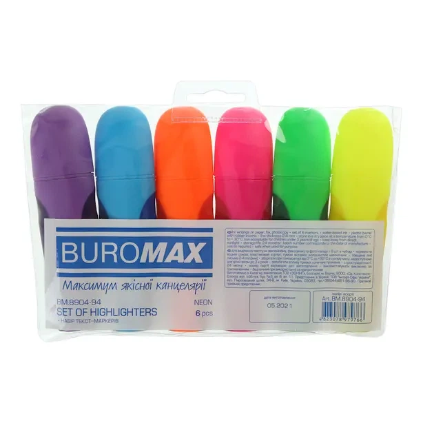 Набір текстових маркерів Buromax NEON асорті 2-4 мм клиноподібний блістер 6 шт. (BM.8904-94) - Фото 2 Набір текстових маркерів Buromax NEON асорті 2-4 мм клиноподібний блістер 6 шт. (BM.8904-94) - изображение 2