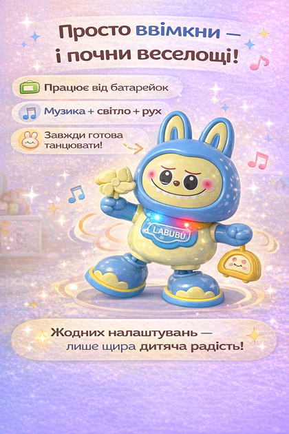 Интерактивная музыкальная игрушка LABUBU танцующая кукла для детей от 3 лет, подарок для мальчика и девочки лабубу танцующая - Фото 5 Интерактивная музыкальная игрушка LABUBU танцующая кукла для детей от 3 лет, подарок для мальчика и девочки лабубу танцующая - изображение 5