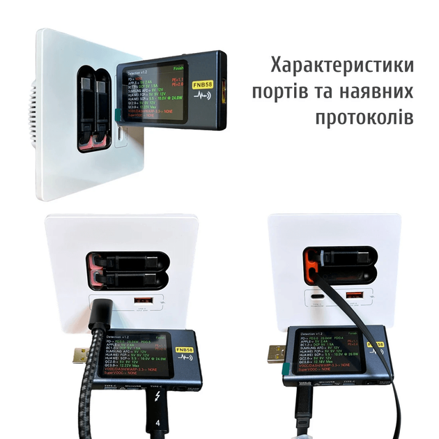 Розетка Folem RZ2-2С з висувними кабелями Type-C, портами Type-C і USB, швидке заряджання 20W PD3.0 QC3.0, внутрішня - Білий - Фото 4 Розетка Folem RZ2-2С з висувними кабелями Type-C, портами Type-C і USB, швидке заряджання 20W PD3.0 QC3.0, внутрішня - Білий - зображення 4