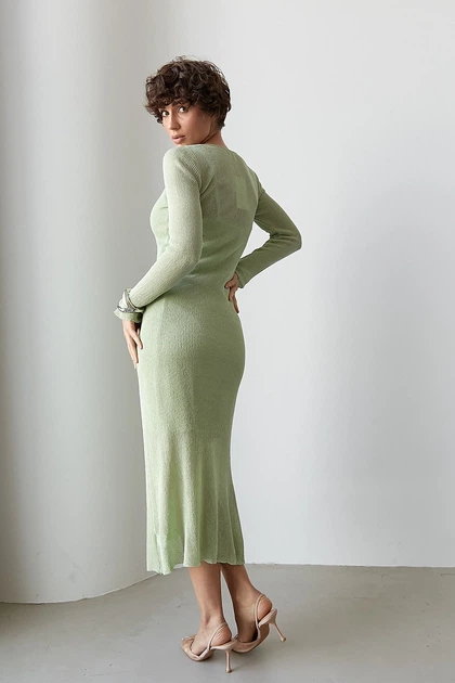 Длинное приталенное сетчатое платье цвет мятный размер ONE SIZE FL_002992 - Фото 2 Длинное приталенное сетчатое платье цвет мятный размер ONE SIZE FL_002992 - изображение 2