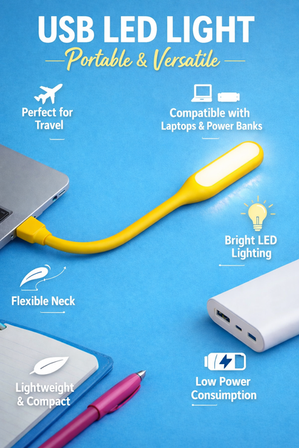Гибкая Лампа LED USB Фонарик для Павербанка Ноутбука, Желтый - изображение 2