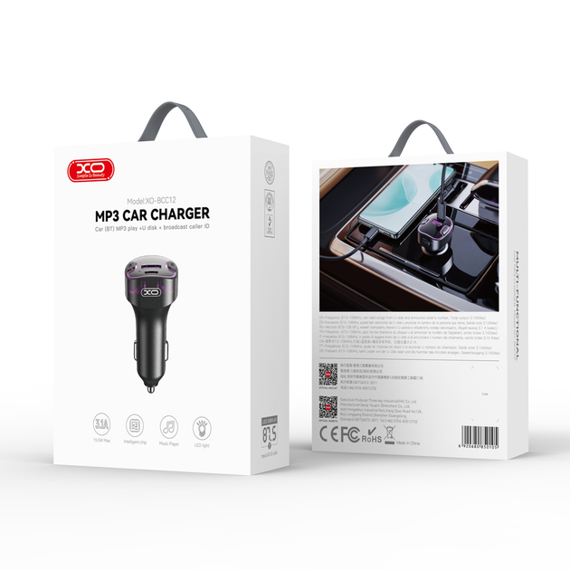 FM - трансмітер XO BCC12 Intelligent Bluetooth 3.1A Car Charged Black - зображення 6