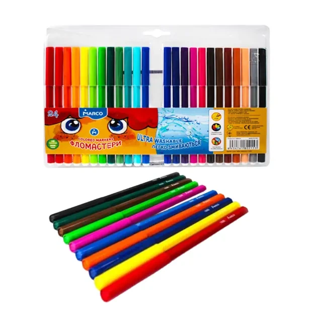 Фломастери кольорові MARCO Super Washable 24 кільк. (1690-24) - Фото 2 Фломастери кольорові MARCO Super Washable 24 кільк. (1690-24) - зображення 2