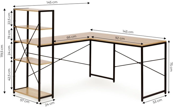 Biurko komputerowe ModernHome by Multistore narożne z regałem 4 półki TH-CD-6-16 Jasny dąb (5905817011100) - obraz 7