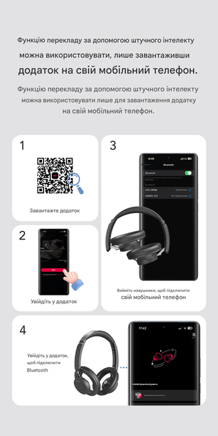 Бездротові навушники HTC HP06 Bluetooth 6.0 з функцією перекладу, складні, з можливістю кріплення на вуха, підтримка 135 мов - зображення 5