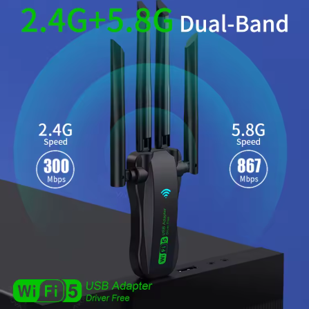 WiFi USB-адаптер двухдиапазонный VAORLO 1200 Мбіт/с 2.4G+5Ghz Wi-Fi 4 антенны 802.11AC USB3.0 высокоскоростной - Фото 4 WiFi USB-адаптер двухдиапазонный VAORLO 1200 Мбіт/с 2.4G+5Ghz Wi-Fi 4 антенны 802.11AC USB3.0 высокоскоростной - изображение 4