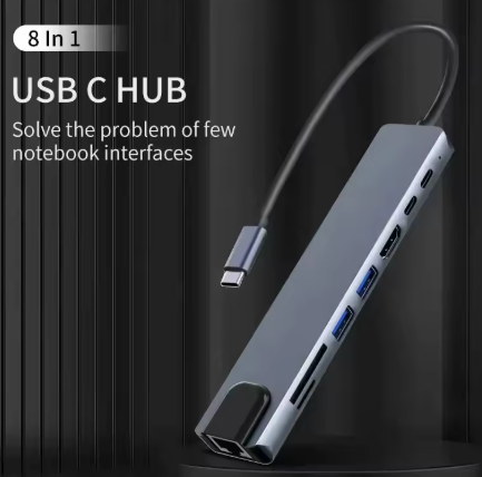 USB Type-C Переходник Хаб концентратор 8 в 1 HDMI SD TF RJ45 для Windows Android OTG Macbook - изображение 3