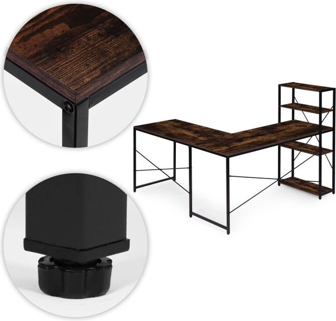 Biurko komputerowe ModernHome by Multistore narożne z regałem 4 półki TH-CD-7-16 Postarzany orzech (5905817011100) - obraz 5