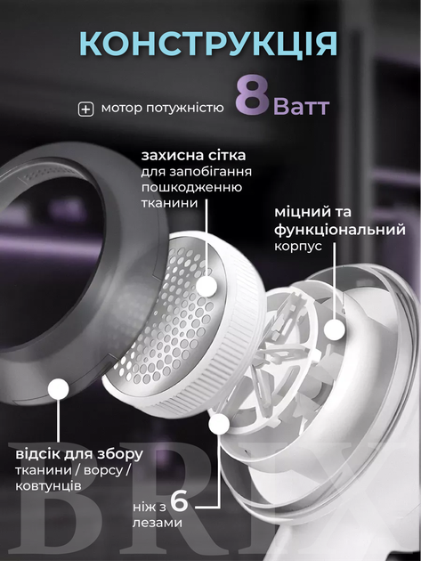 Машинка для видалення ковтунців Біла 8 Вт 3 швидкості LED-дисплей Акумуляторна - зображення 5