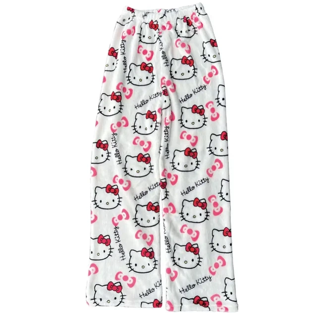 Білі плюшеві піжамні штани Hello Kitty — Пухнасті домашні брюки з принтом Хелоу Кітті, теплі жіночі штани для сну та дому в естетиці Soft Girl L - Фото 1 Білі плюшеві піжамні штани Hello Kitty — Пухнасті домашні брюки з принтом Хелоу Кітті, теплі жіночі штани для сну та дому в естетиці Soft Girl L - зображення 1