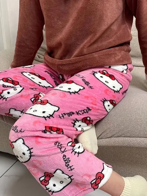 Плюшеві піжамні штани Hello Kitty — Теплі жіночі домашні брюки з флісу, рожеві штани для сну та відпочинку в стилі Y2K L - Фото 8 Плюшеві піжамні штани Hello Kitty — Теплі жіночі домашні брюки з флісу, рожеві штани для сну та відпочинку в стилі Y2K L - зображення 8