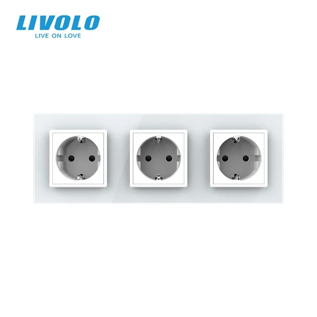 Потрійна електрична розетка з заземленням LIVOLO, біла, скляна рамка, шторки, 250В 16А (VL-C7C3EU-11) (VL-C7FCTC16A-6WP) - Фото 3 Потрійна електрична розетка з заземленням LIVOLO, біла, скляна рамка, шторки, 250В 16А (VL-C7C3EU-11) (VL-C7FCTC16A-6WP) - зображення 3