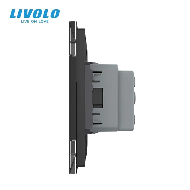 Електрична розетка з заземленням LIVOLO, чорна, скляна матова рамка, шторки, 250В 16А - зображення 3