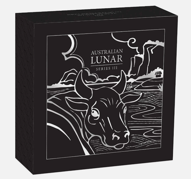 Срібна монета 1 долар Австралія. Lunar III "Рік Бика" 31.1 грам 2021 року у рамці - зображення 5