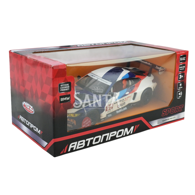 Машина металл BMW M4 GT3 Sport БМВ Автопром синяя 1:24 свет звук открыв двери 21*9*5,5 см (68282A(B)) - изображение 7