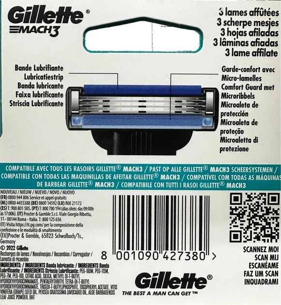 Змінні касети (леза) Gillette Mach3 4 шт. - Фото 2 Змінні касети (леза) Gillette Mach3 4 шт. - зображення 2