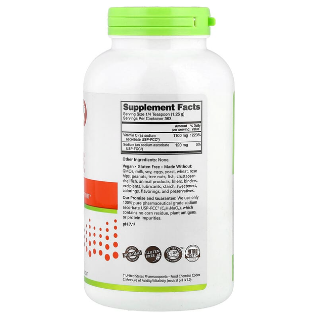 Буферизований вітамін С NutriBiotic, Immunity "Sodium Ascorbate" кристалічний порошок аскорбат натрію, антиоксидант для імунної системи та кровоносних судин, без смакових добавок, 1250 мг (454 г / 16 унцій) - Фото 2 Буферизований вітамін С NutriBiotic, Immunity "Sodium Ascorbate" кристалічний порошок аскорбат натрію, антиоксидант для імунної системи та кровоносних судин, без смакових добавок, 1250 мг (454 г / 16 унцій) - зображення 2