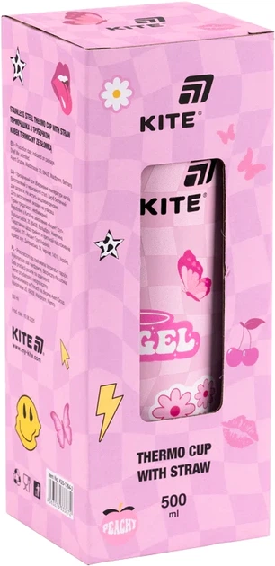 Термочашка с трубочкой Kite Angel 500 мл Розовая (K25-1264-2) - изображение 3