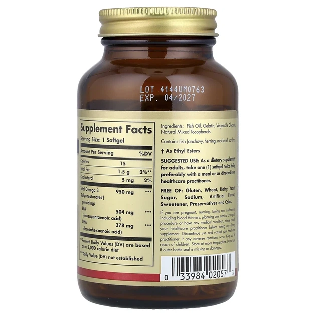 Омега-3 потрійної сили Solgar (Omega 3 Triple Strength) 950 мг 50 капсул (SOL-02057) - зображення 2