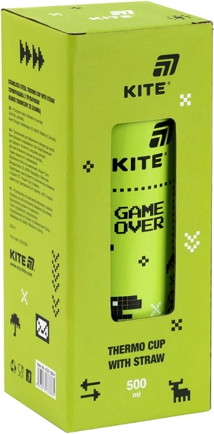 Термочашка с трубочкой Kite Game over 500 мл Зеленая (K25-1264-1) - Фото 3 Термочашка с трубочкой Kite Game over 500 мл Зеленая (K25-1264-1) - изображение 3