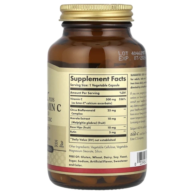Вітамін C Solgar (Ester-C Plus) 500 мг 100 веганських капсул (SOL-01039) - зображення 2