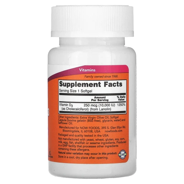 Вітамін D3 Now Foods (Vitamin D3) 10000 МО 120 капсул (NOW-00376) - зображення 2