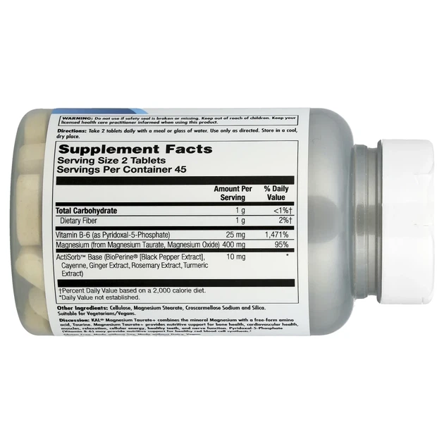 Таурат магнію + KAL (Magnesium Taurate+) 400 мг 90 таблеток (CAL-36975) - Фото 2 Таурат магнію + KAL (Magnesium Taurate+) 400 мг 90 таблеток (CAL-36975) - зображення 2