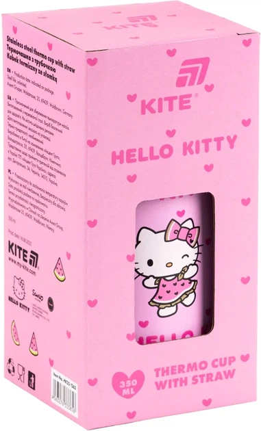 Термочашка с трубочкой Kite Hello Kitty 350 мл Розовая (HK25-1263) - изображение 3