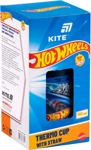 Термочашка с трубочкой Kite Hot Wheels 350 мл Синяя (HW25-1263) - изображение 3