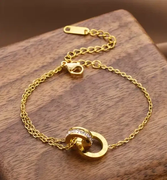 Браслет в стиле Bvlgari двойное кольцо (золото) - Фото 1 Браслет в стиле Bvlgari двойное кольцо (золото) - изображение 1