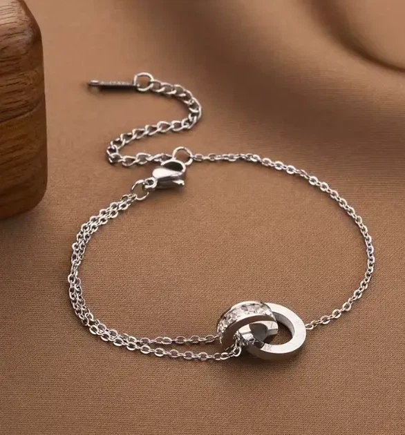 Браслет в стиле Bvlgari двойное кольцо (серебро) - Фото 1 Браслет в стиле Bvlgari двойное кольцо (серебро) - изображение 1