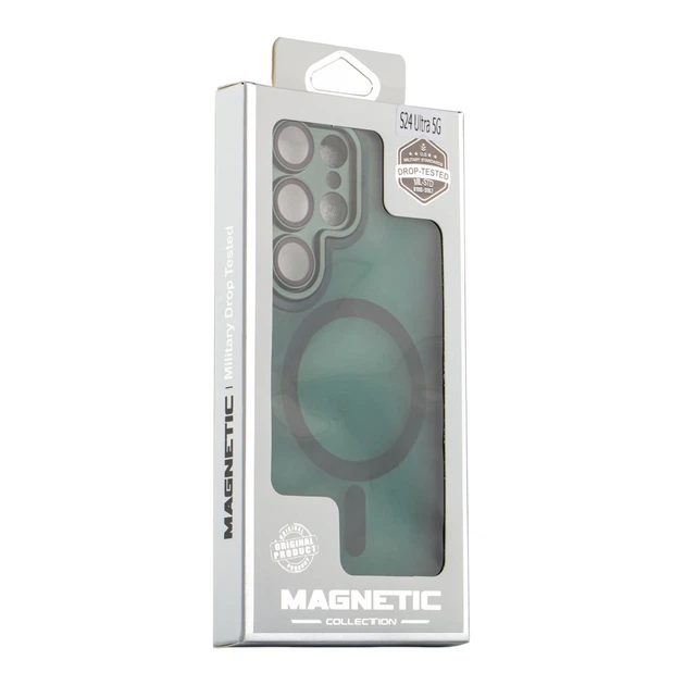 Чохол TPU+PC Magnetic Matte Camera Lens with Magsafe для Samsung Galaxy S25 Ultra 5G (S938) Dark Green - изображение 2