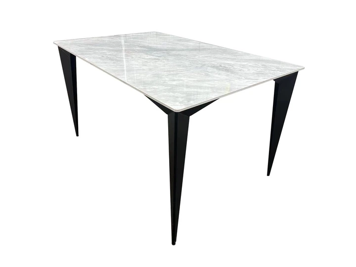 Стол NORMAN CERAMIC 140*90 Muie White глянец / Черный каркас Intarsio - Фото 2 Стол NORMAN CERAMIC 140*90 Muie White глянец / Черный каркас Intarsio - изображение 2