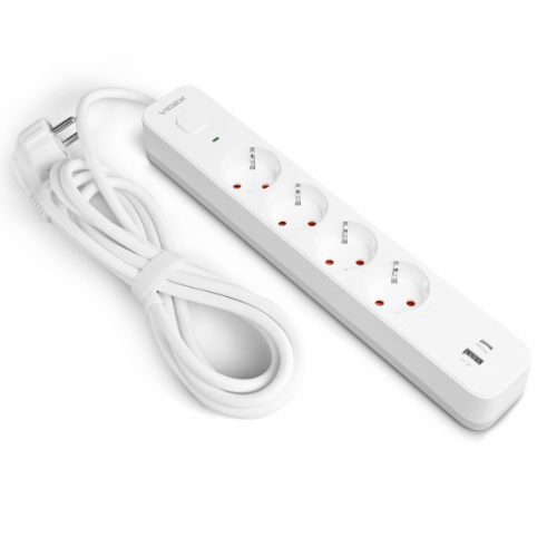 Мережевий подовжувач із заземленням 4 розетки/1USB-A/1Type-C 3м з кнопкою білий VF-PD43G1QC1PD-W Oncord Videx - изображение 2
