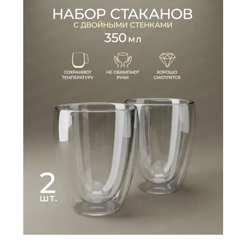 Набір склянок 2шт 350мл з подвійними стінками скло 9008 KAMILLE - изображение 5