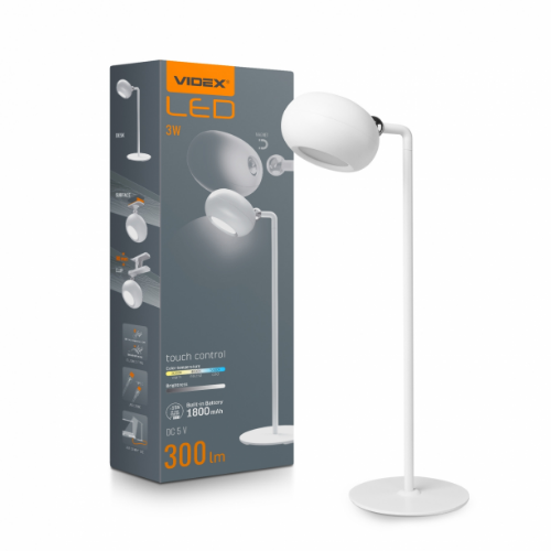 Лампа настільна LED 3W 3000-5500K 220V з акумулятором білий VLE-TF18W Videx - изображение 6