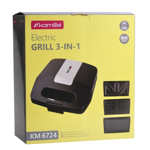 Електричний гриль 3в1 800W зі знімними пластинами 6724 KAMILLE - изображение 8