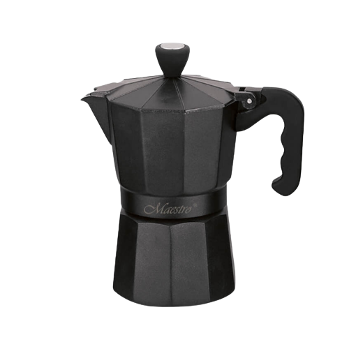 Кавоварка гейзерна 150мл (3 порції) алюмінієва MR-1666-3-BLACK Espresso Moka Maestro - Фото 1 Кавоварка гейзерна 150мл (3 порції) алюмінієва MR-1666-3-BLACK Espresso Moka Maestro - изображение 1