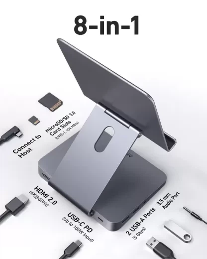 Подставка-адаптер для планшета Anker 551 USB-C Hub (8 в 1, Tablet Stand) Grey (WSCP9TAOVK) - изображение 3