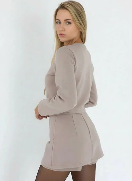 Костюм жіночій твідовий, акцентні ґудзики Athelia 088 Мокко 42-44 - зображення 3