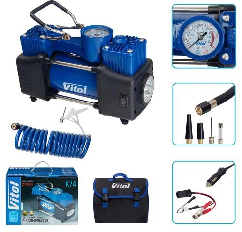 Компресор "ViTOL" K-74 150psi/15Amp /85л/2 циліндра /шланг 3,0м/прикур (K-74(Vitol)) - зображення 2