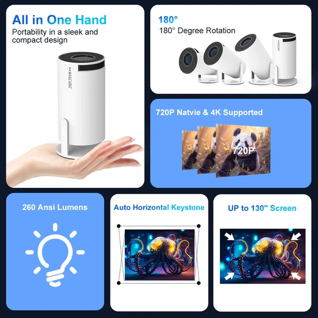 Смарт проектор Magcubic HY300 Pro Android 14, chip H726, 8K24fps, 1GB/8GB Wi-Fi 2.4G/5G Обновленная версия Кинотеатр White (19029) - изображение 10