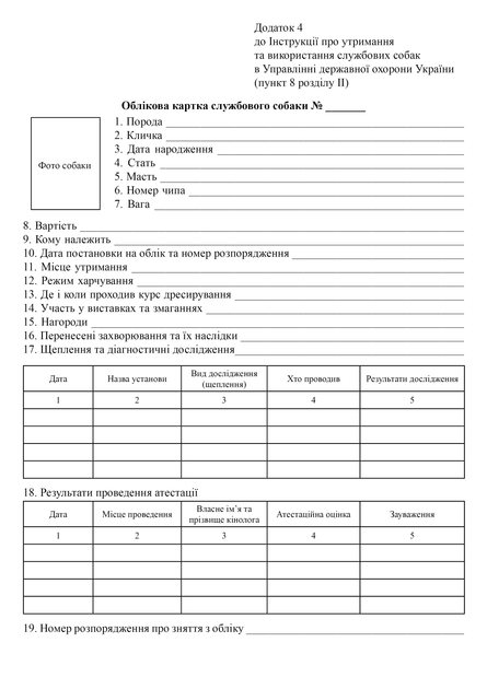 Облікова картка службового собаки, A4, портретна орієнтація - Фото 2 Облікова картка службового собаки, A4, портретна орієнтація - зображення 2