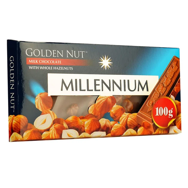 Молочний шоколад Millennium Gold з цілими лісовими горіхами 100 г - Фото 2 Молочний шоколад Millennium Gold з цілими лісовими горіхами 100 г - изображение 2