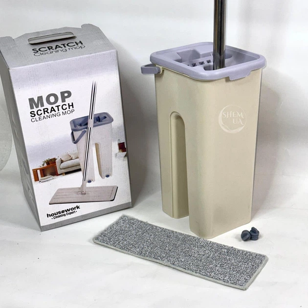 Набор для влажной уборки дома MOP Scratch Cleaning, плоская швабра с отжимом, швабра с ведром 4 л с автоматическим отжимом для уборки, швабра + ведро и 2 насадки из микрофибры, CSM-42-Beige - Фото 5 Набор для влажной уборки дома MOP Scratch Cleaning, плоская швабра с отжимом, швабра с ведром 4 л с автоматическим отжимом для уборки, швабра + ведро и 2 насадки из микрофибры, CSM-42-Beige - изображение 5