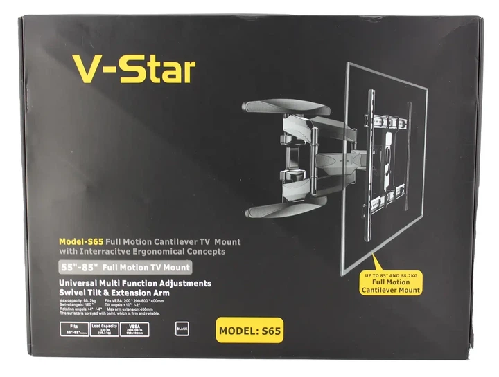 Настенный поворотно-наклонный кронштейн для телевизоров V-STAR S65 55–85" до 68 кг 8579 - Фото 6 Настенный поворотно-наклонный кронштейн для телевизоров V-STAR S65 55–85" до 68 кг 8579 - изображение 6